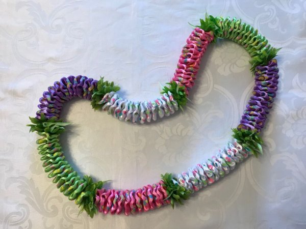 画像1: Ribbon Lei Lesson5 Colorful Fluffy Lei カラフル フラッフィー レイ (1)