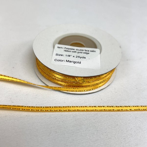 画像1: 【サテンウィズゴールドエッジ】1/8インチ幅　25ヤード　イエローゴールド（表示Marigold） (1)
